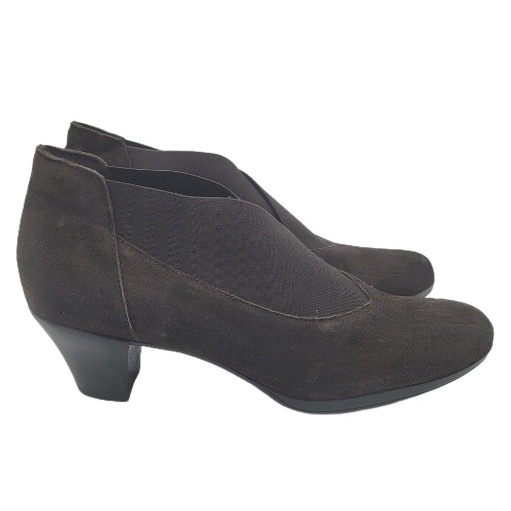 NEW Munro Francee Brown Suede V-Neck Heeled Ankle Bootie Women's Size 10M - Picture 2 of 11